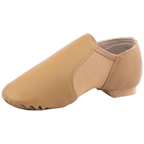 Linodes Leather Jazz Shoe Slip On for Girls and Boys (Toddler/Little Kid/Big Kid) Brown 2M Little Kid