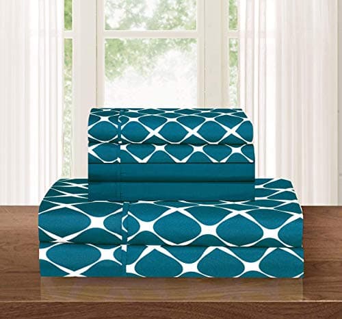 Elegant Comfort Luxury Softest and Coziest 6-Piece Bed Sheet Set, Wrinkle Resistant Milano Trellis Pattern-1500 Thread Count Egyptian Quality Microfiber Bedding Set, Full, Teal