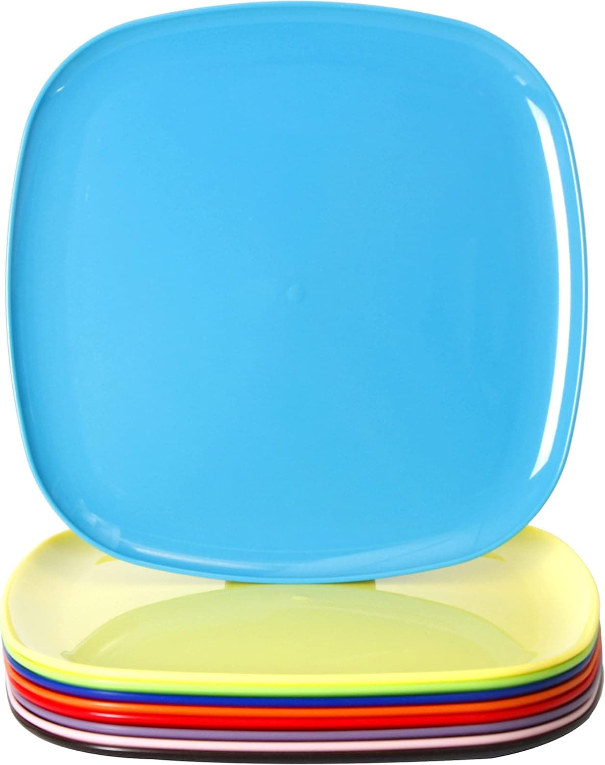 Youngever 9 Pack 10 Inch Plastic Plates Large Square Plates Dinner Plates Set of 9 9 Rainbow Colors