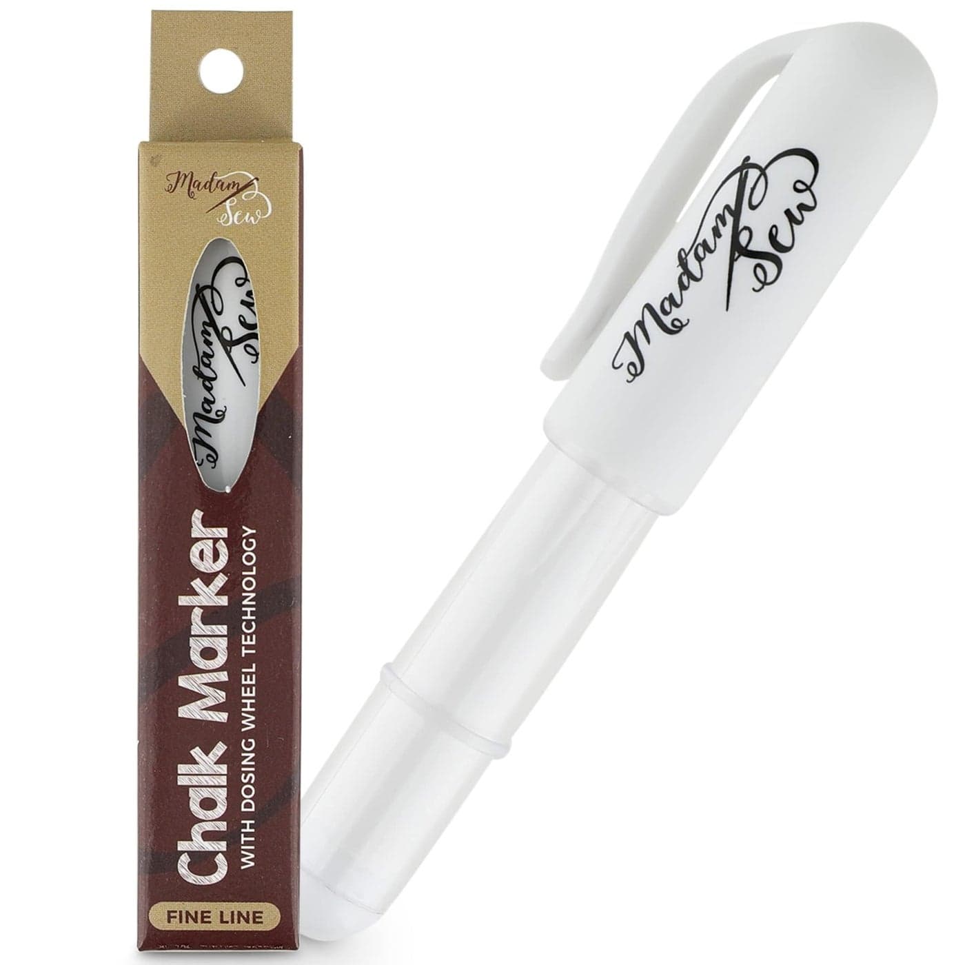 Madam Sew Refillable Tailors Chalk for Fabric Washable Fabric Markers for Sewing and Quilting with Dosing Wheel Tailor Chalk Pen for Precise Marking on Cotton Knit Suede White