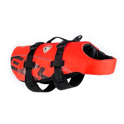 Ezydog DFD Dog Life Jacket - Adjustable Swimming Safety Vest with Reflective Trim & Durable Grab Handle - 50% More Flotation Material - Large, Red