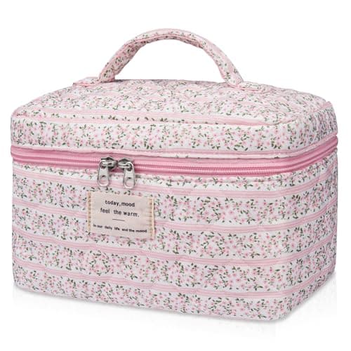 Gosect Large Makeup Bag Cute Cosmetic Bag for Women Girls Floral Coquette Aesthetic Toiletry Bag Travel Make Up Organizer BagSmall Pink Floral