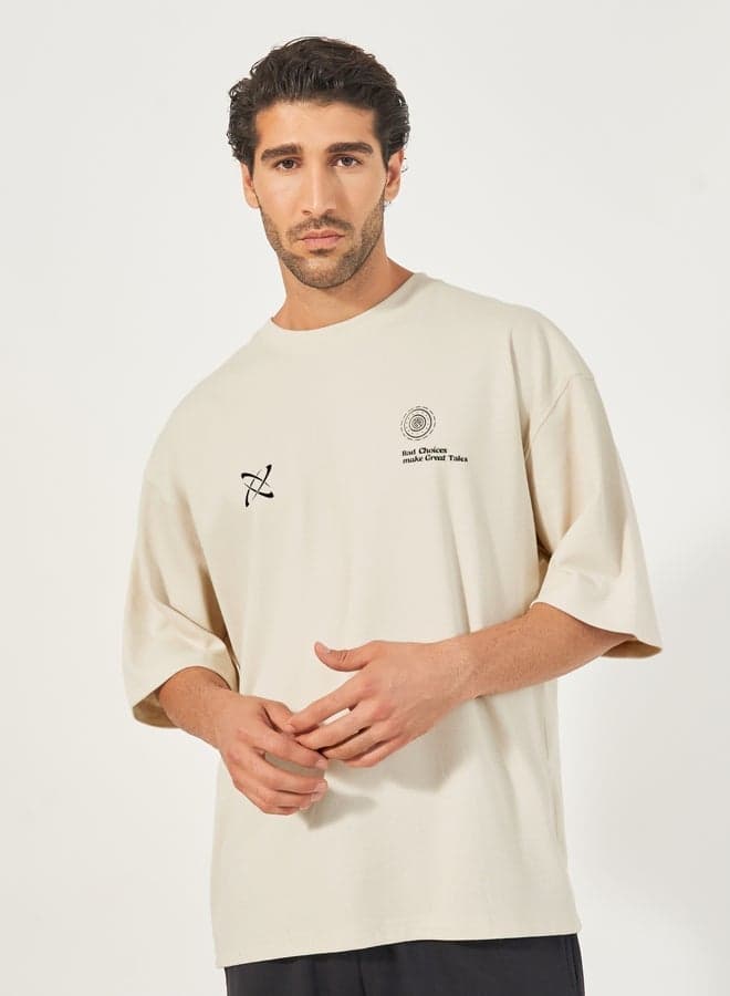 Front and Back Graphic Print Interlock Boxy T-Shirt