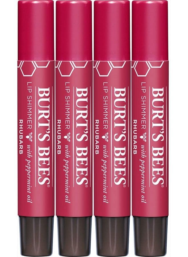 Lip Balm Easter Basket Stuffers, Moisturizing Lip Shimmer Spring Gift for Women, for All Day Hydration, with Vitamin E & Coconut Oil, 100% Natural, Rhubarb, 0.09 Ounce (4 Pack)