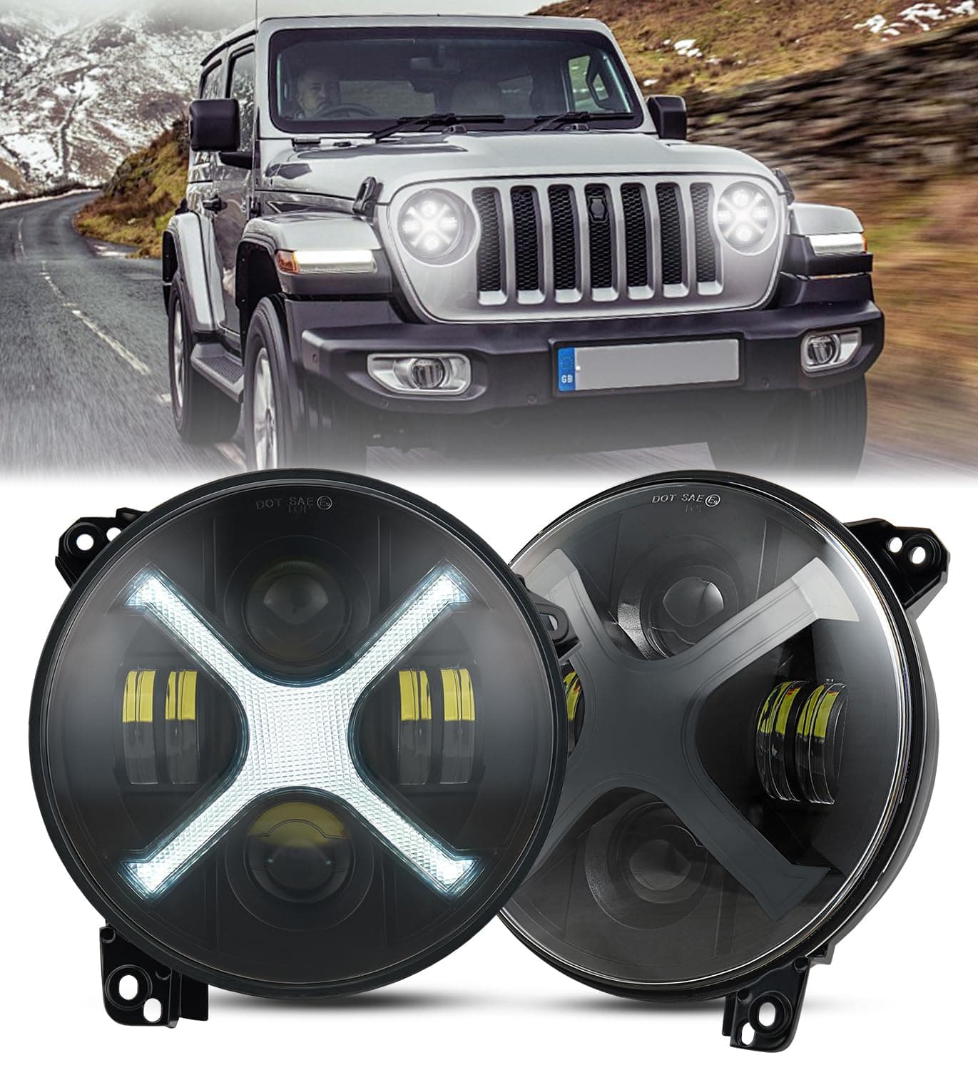 HENGTUAOTO 9 inch LED Headlights with XStyle White DRL Amber Turn Signal Replacement for Wrangler JLJLU 20182023 Gladiator JT 20202023