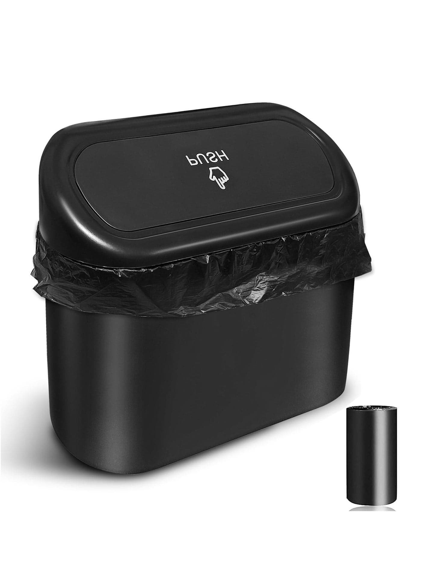 Car Trash Can Bin with Lid - Universal Vehicle Mini Leakproof Garbage Can Bin with 15pcs Trash Bags Can Organizer Storage for Front Back Seat Accessories for Auto Office Bedroom Home
