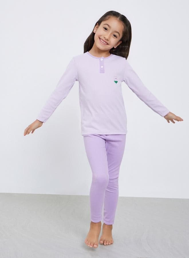 Girls Lilac Cherry Print T-Shirt And Leggings Set