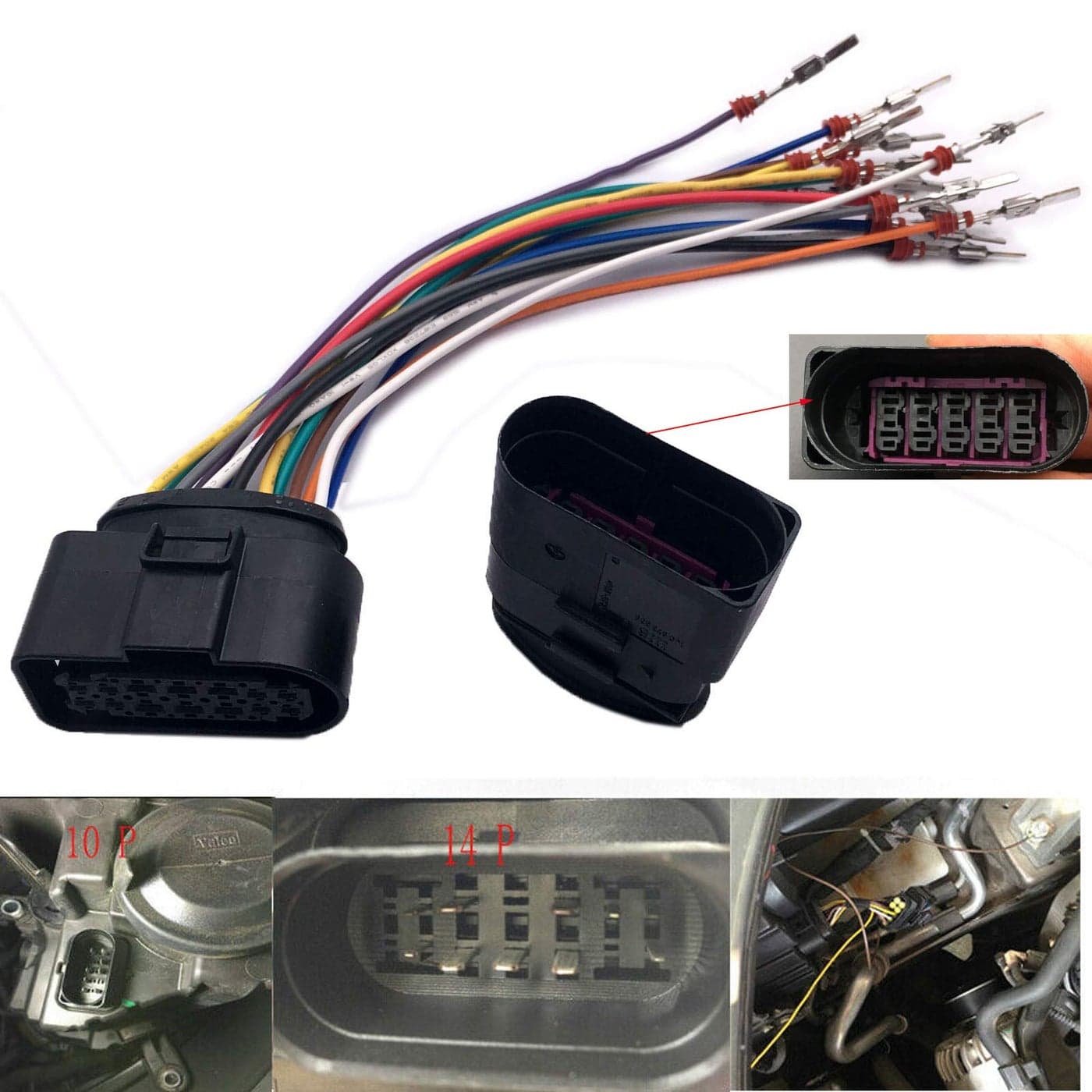 Xenon Headlight 10 to 14 Pin Wiring Harness Connector Plug Adapter Compatible with VW AUDI