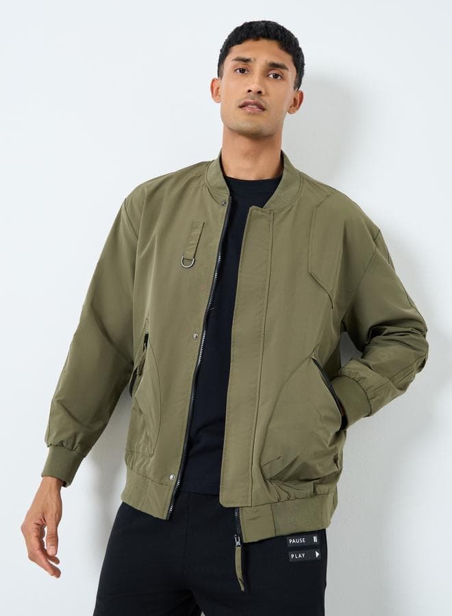Styli Men Olive Solid Bomber Jacket