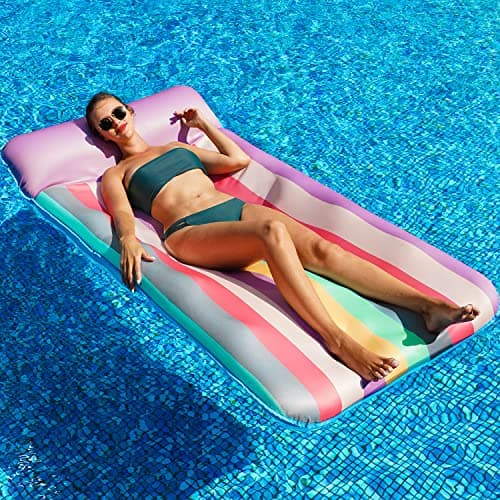 PARENTSWELL Oversized Pool Float 72 x 36 XLarge FabricCovered Pool Lounger with Headrest
