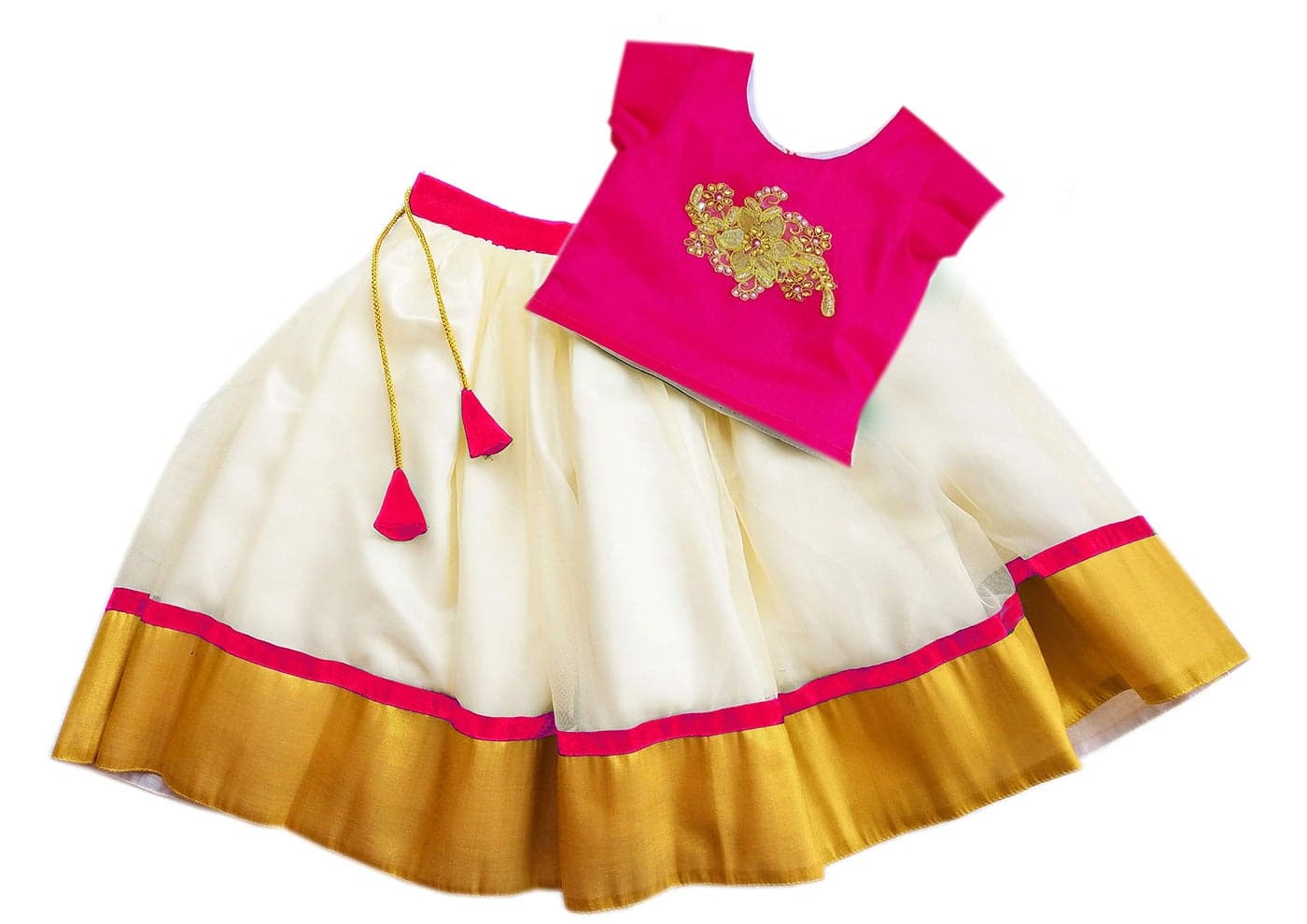 Stanwells Kids Baby Girls Cotton Silk Readymade Lehenga Choli Set | Traditional Embroidered South Indian Pattu Pavadai Ethnic Wear – Pink (3–4 Years)