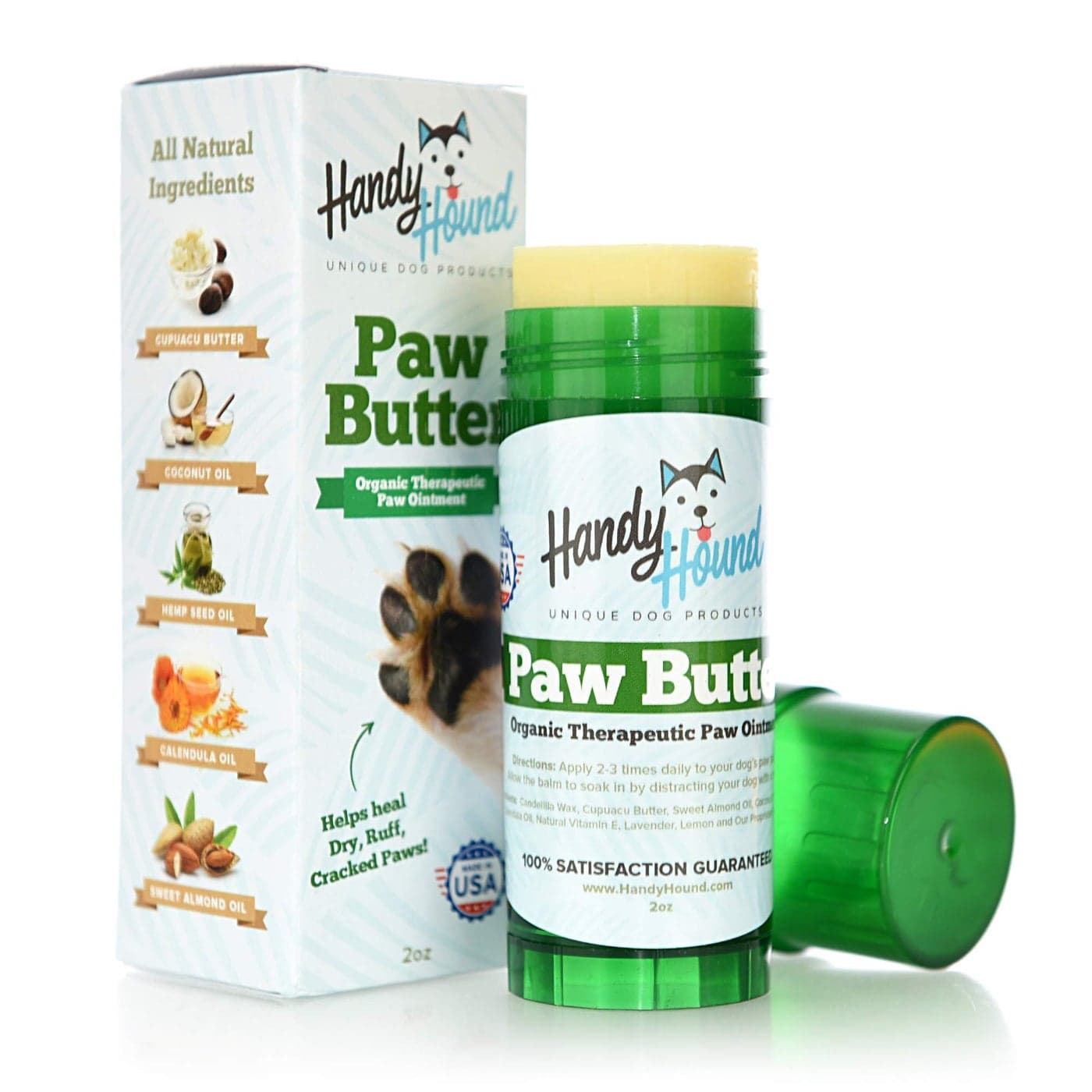 Handy Hound Dog Paw Balm - Paw Butter – Ultimate Dog Paw Protector & Dry Skin Treatment - Nourishing Paw, Nose & Dry Skin Soother - Lick-Safe Paw Balm Dogs Trust - Made in The USA - 2 oz