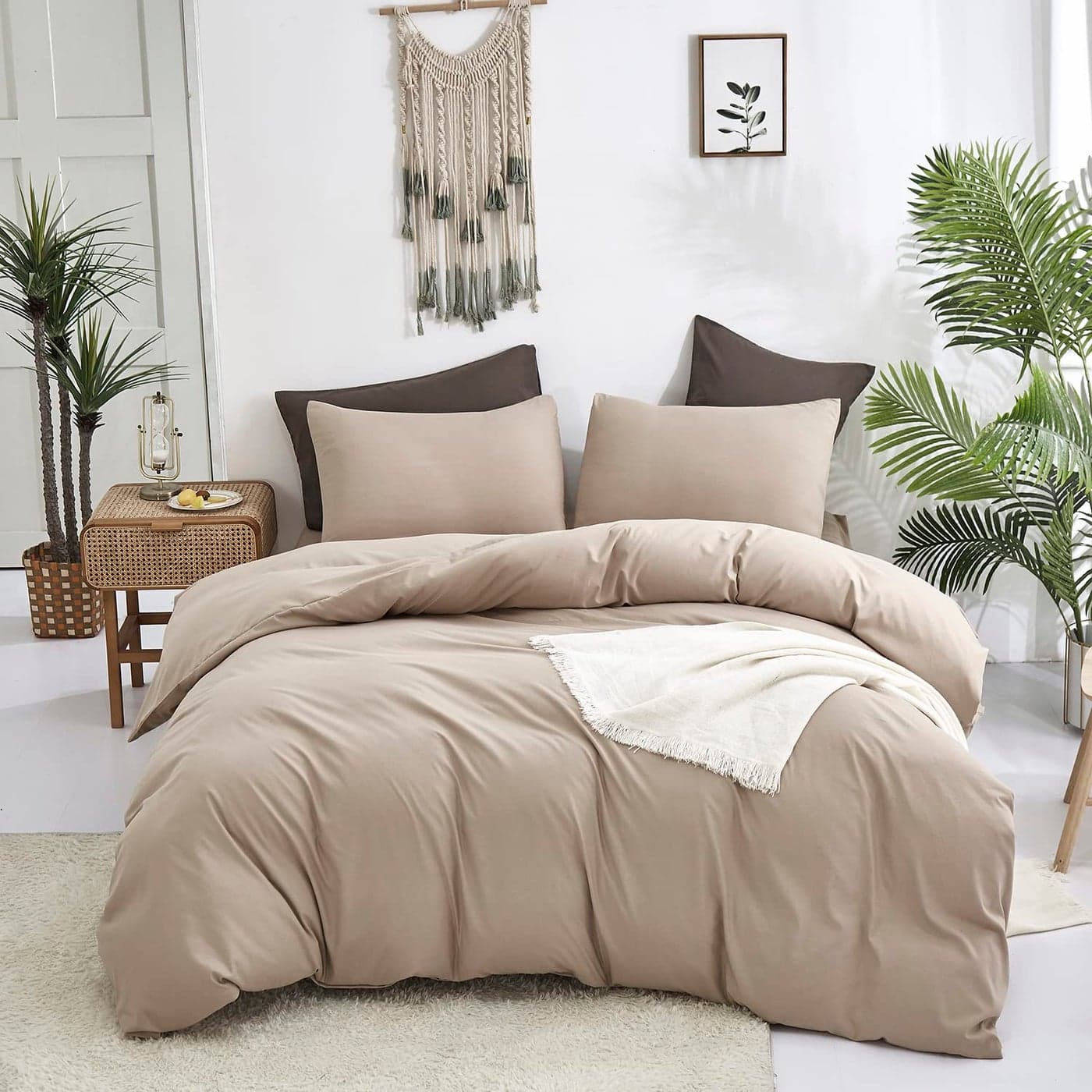 KAREVER Taupe Comforter Queen Khaki Bedding Set Women Soft Dark Champagne Bedding Set Men Breathable Cream Coffee Comforter Set Queen