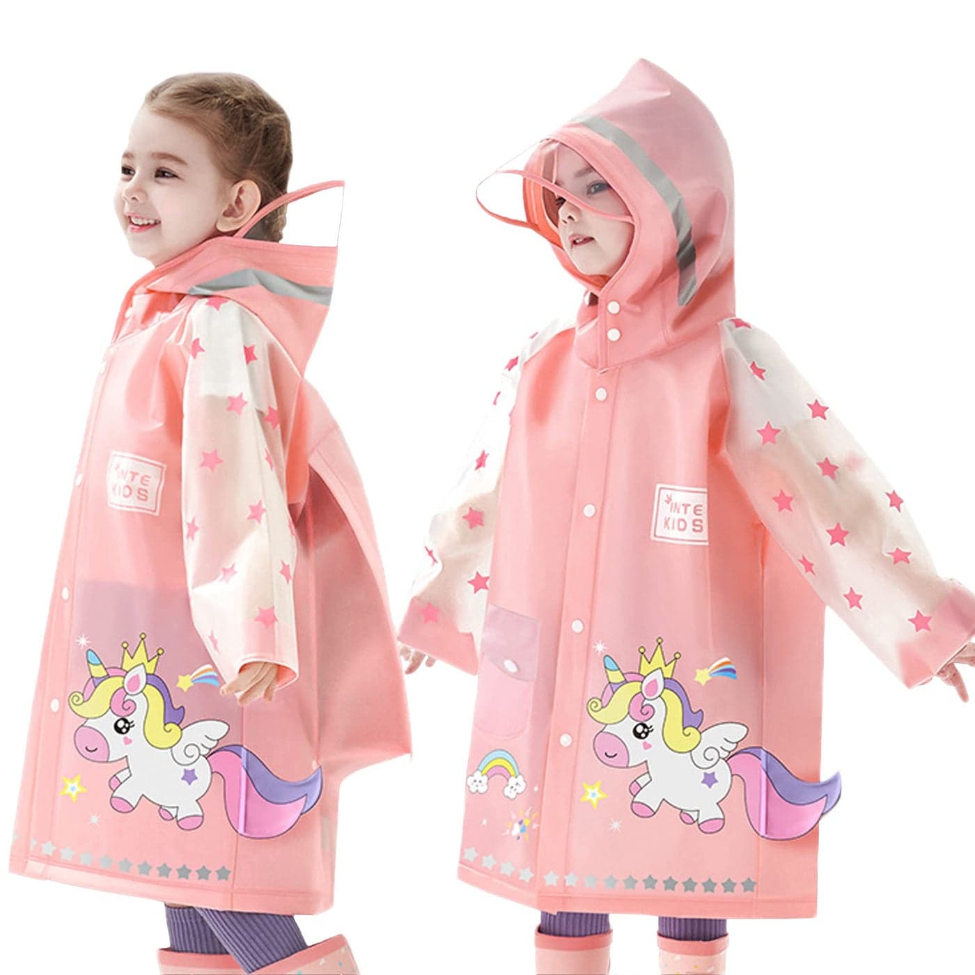 Fewlby Kids Raincoats For Girls Boys Waterproof Rain Jacket Cartoon Unicorn Children Toddler Rain Wear Children Rain Poncho M Size 34 Years