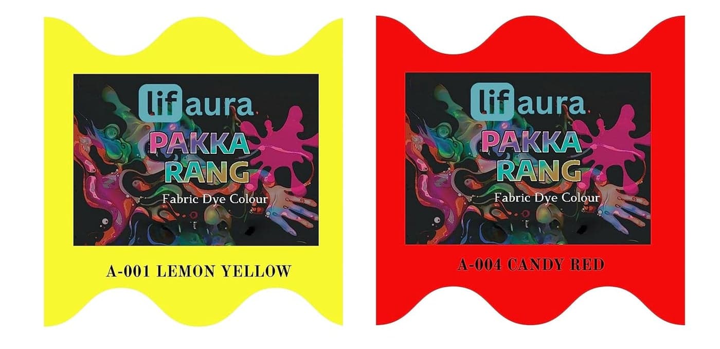 Prokart Lifaura Pakka Rang Fabric Permanent Dye Color Kit Pack of 6 Sachets 5g Each 30g Pack with 30g DyfixerShadeA001 Lemon Yellow01 Red04 Each Color 3 sachets