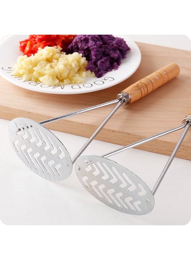 Heavy Duty Stainless Steel Potato Masher Dual Head Design for Faster Efficient Mashing Comfortable Wooden Handle Anti Slip Grip Perfect for Home Kitchen Cooking Durable Rust Resistant Tool