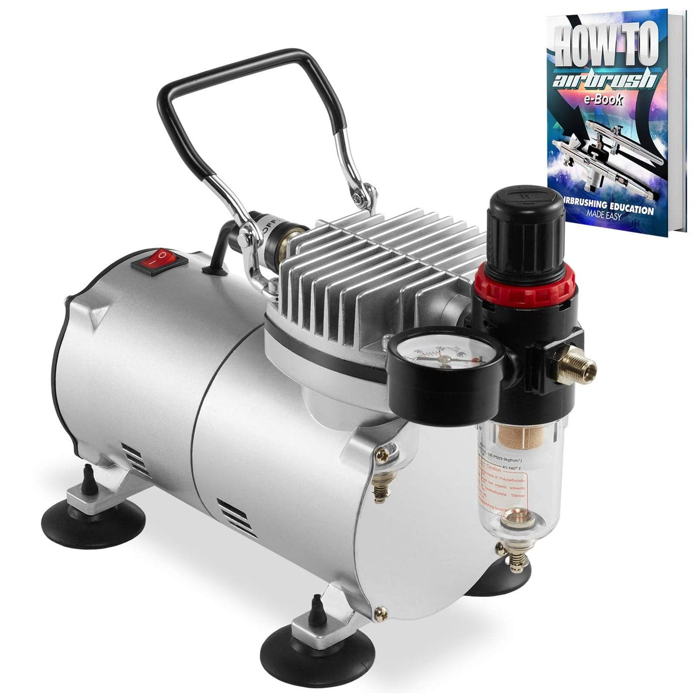 PointZero 15 HP Airbrush Compressor with Regulator Gauge and Water Trap Quiet Portable Air Pump Silver