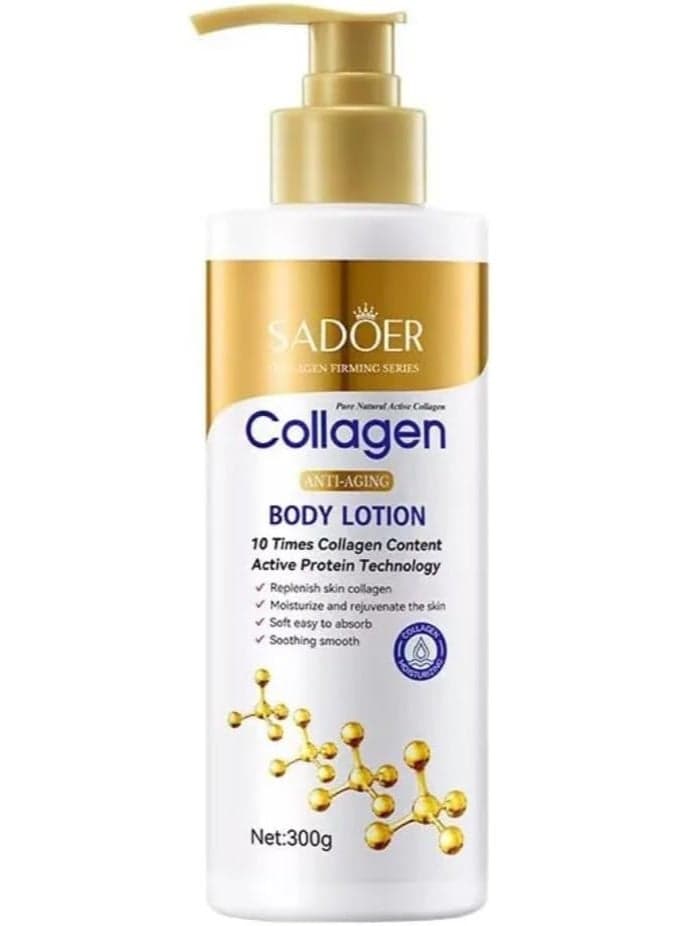 SADOER Collagen Moisturizing Body Lotion 300g Anti Aging Skin Firming Hydrating Repair Nourishing Whitening Brightening Smooth Soft Body Cream Daily Skin Care for Dry Sensitive Skin Women Men