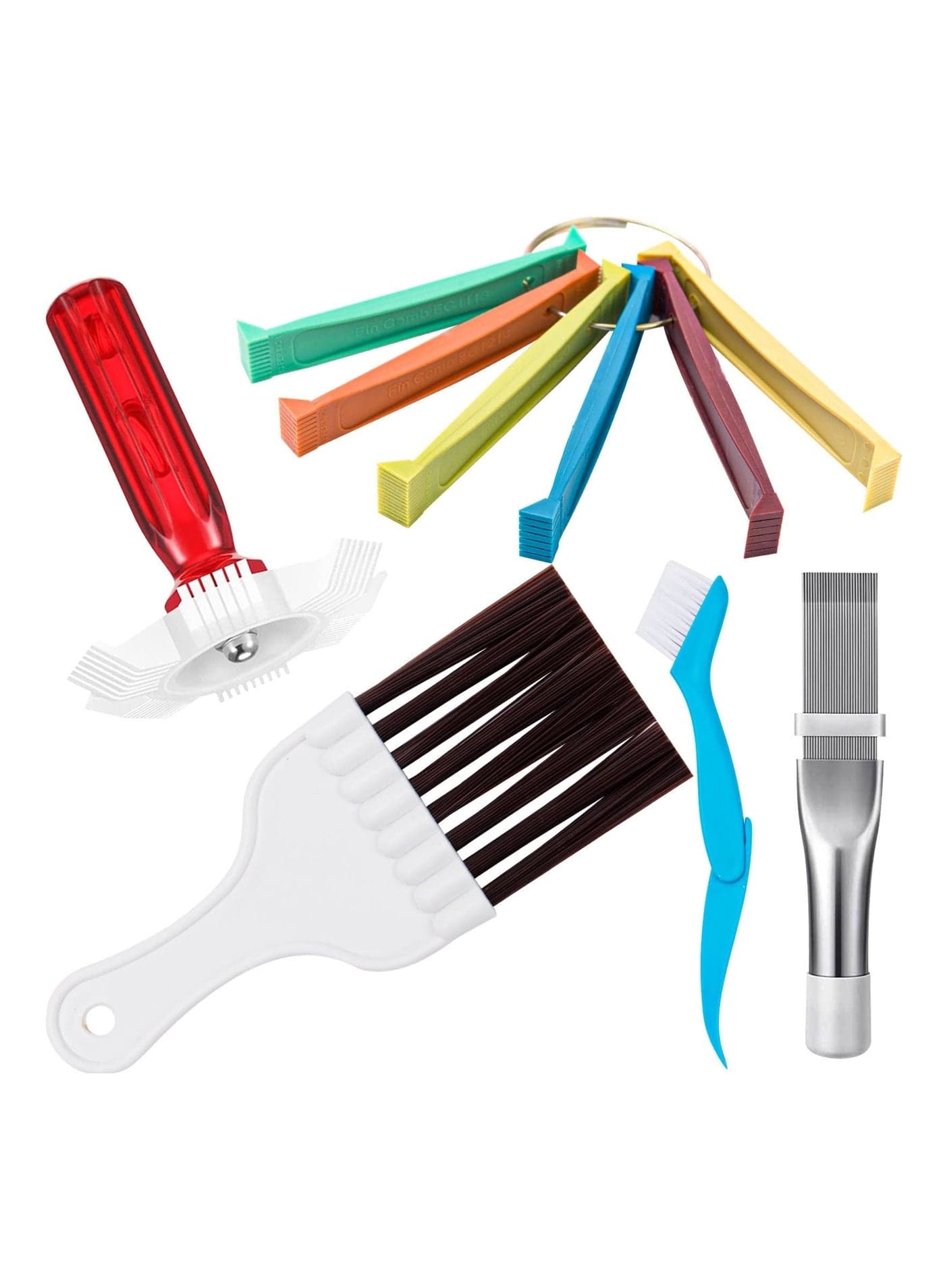 5 Pcs Air Conditioner Fin Cleaner Set, 3 Different Ac Comb Condenser Straightener, 2 Brush Coil Refrigerator Evaporator Radiator Repair Clean Too