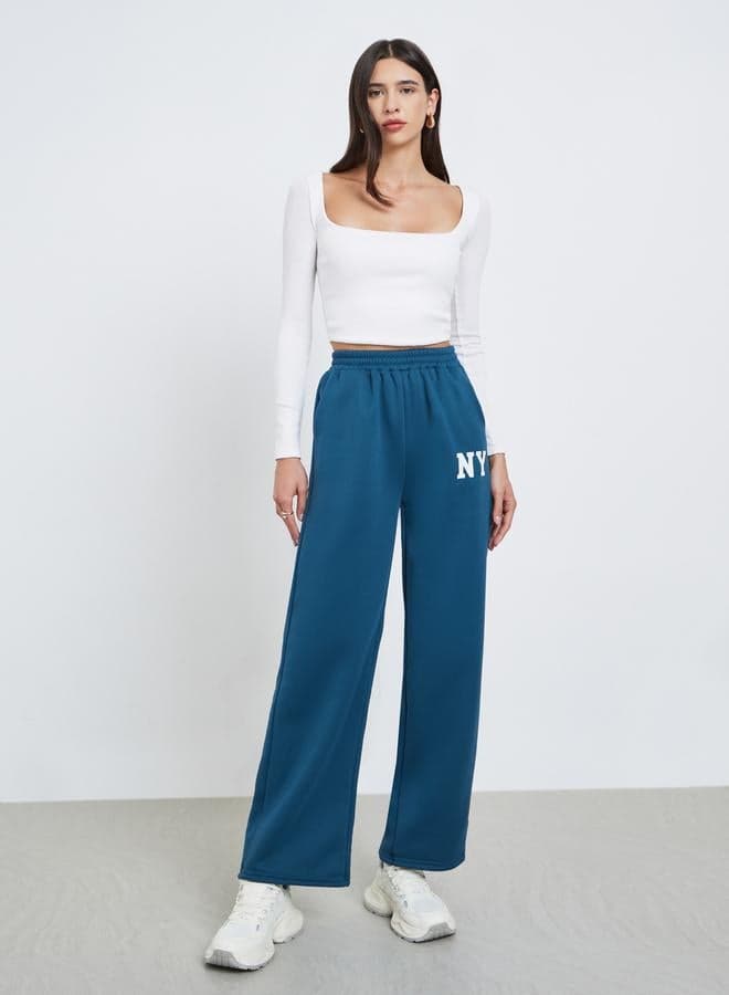 Women Typography Print Wide Leg Joggers