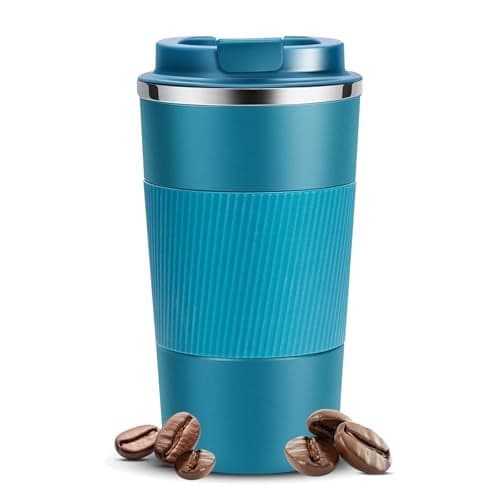 Lyrovo Insulated Travel Coffee Mug Spill Proof Leak Proof Pobtable to Go Camping Stainless Steel Coffee Tumbler Reusable Coffee Cups with Lids Thermos for Hot and Cold Drink (2nd-Navy Blue, 380ml)