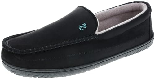 IZOD Men's Classic Two-Tone Moccasin Slipper, Winter Warm Slippers with Memory Foam, Size 9-10, Solid Black