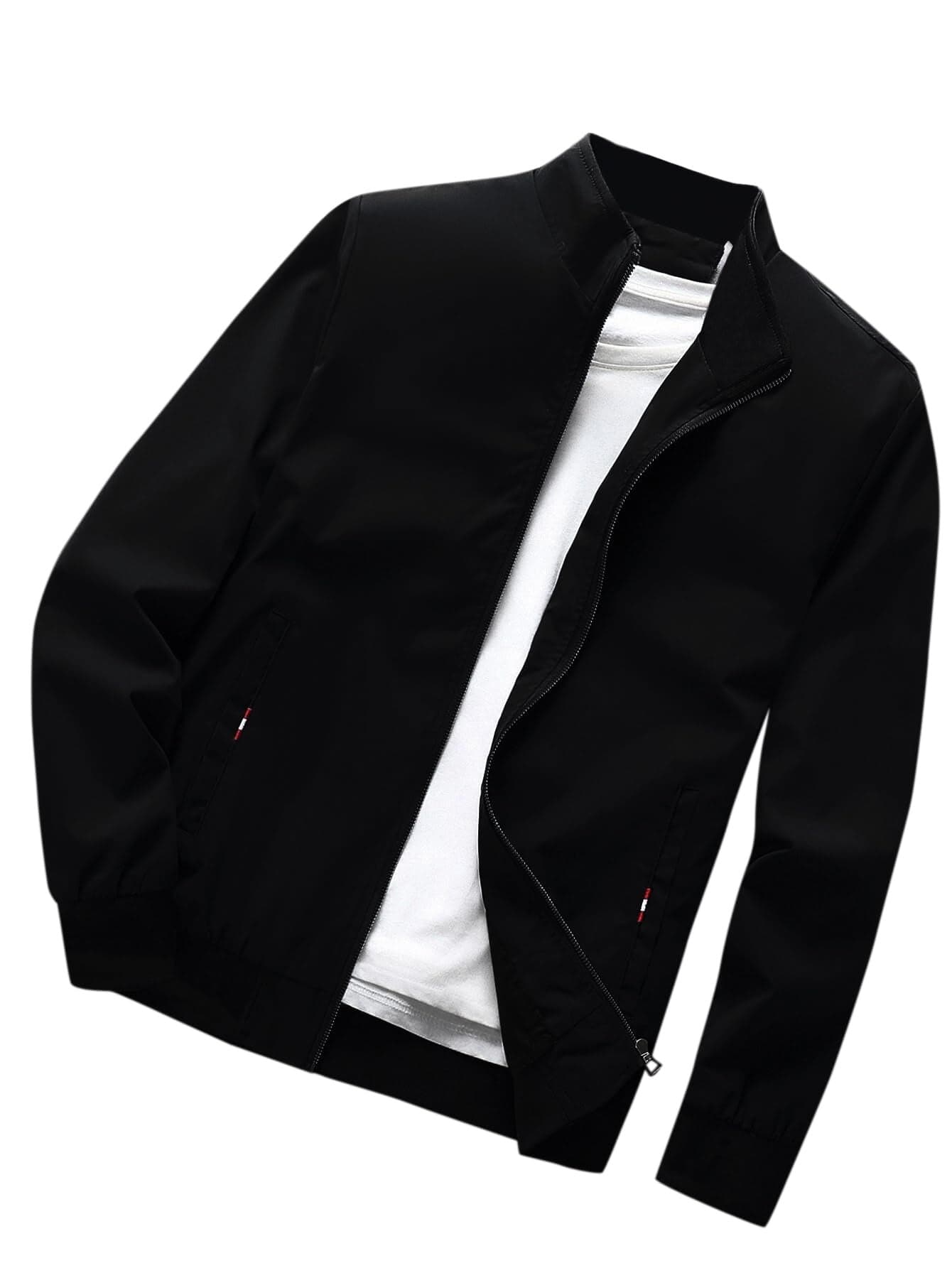 TAGAS Men's Regular Jacket Fit For Casual Wear || Low-Cut Standing Collar || Full Sleeve | Latest Stylish Jacket For Men ||Regular Fit Zip-Up Casual jacket|| bomber jacket for men(MJ-9015) (XL, BLACK)