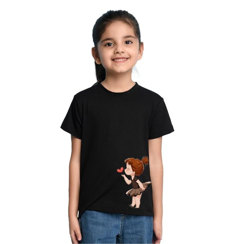 Nusyl Girls Black Pretty Girl Printed Half Sleeves T-Shirt-NUGCTSH0334.2_4-6Y