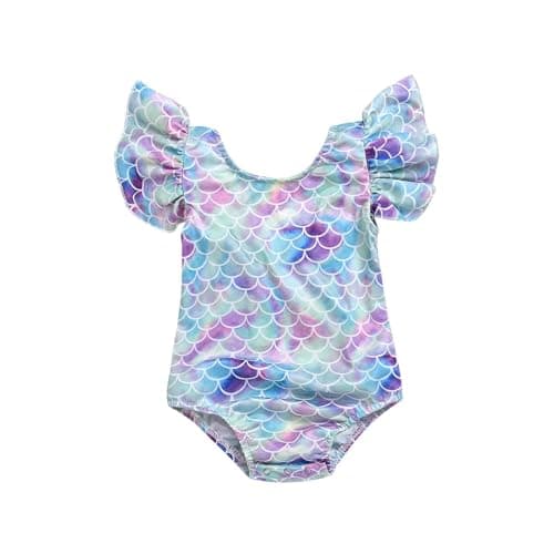 Toddler Girl Baby Ruffles Mermaid Fish Scale Swimsuit One Piece Swimwear Bathing Sunsuit (One Piece, 12-18months)