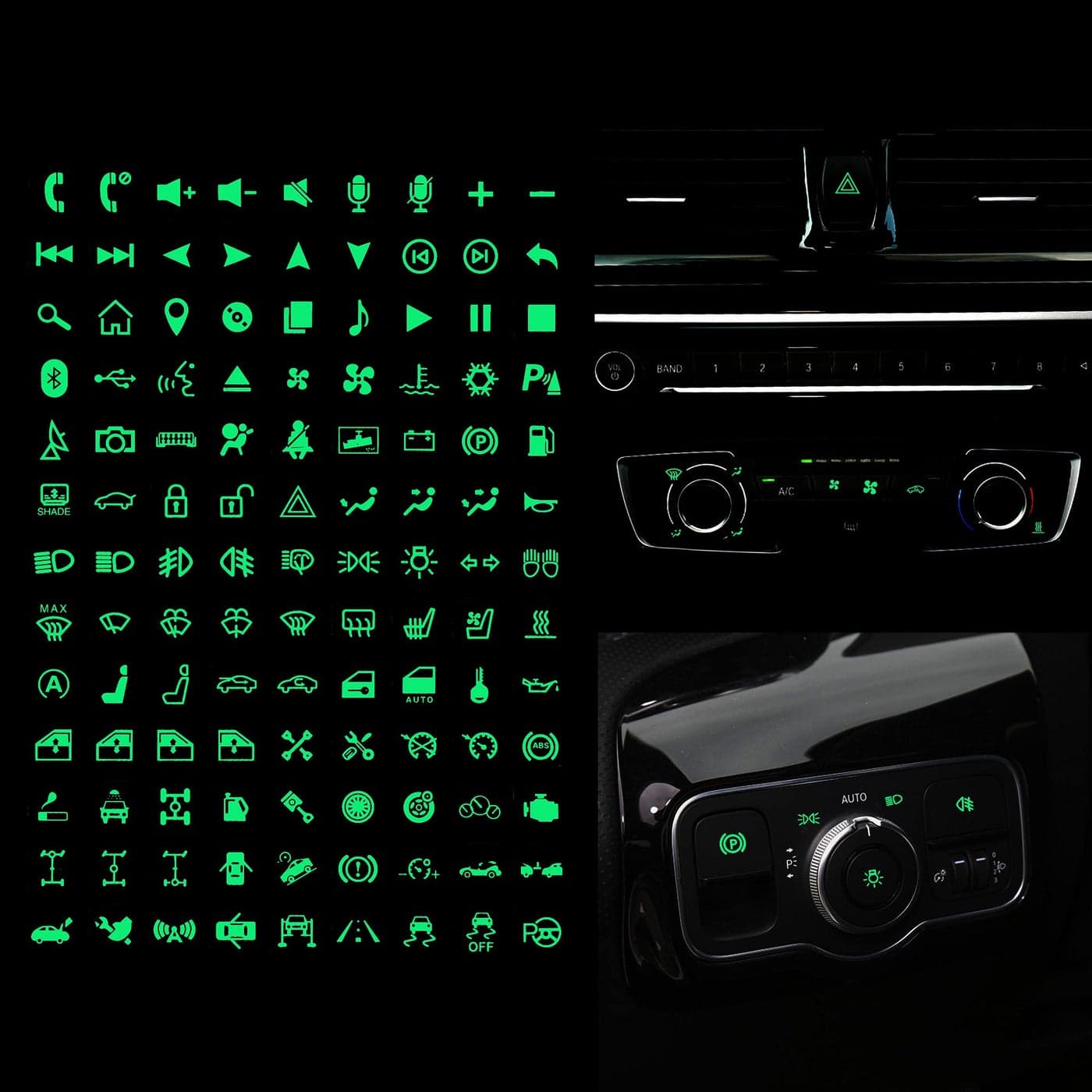 TOMALL 117pcs Centre Console Switch Luminous Stickers for Car Night Safety Luminous Decals Circuit Panel Label Glow in The Dark Accessories for Boat Car Headlight Control Volume Bluetooth