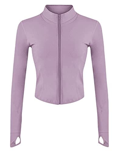 Lviefent Womens Lightweight Full Zip Running Track Jacket Workout Slim Fit Yoga Sportwear with Thumb Holes (Purple-M)
