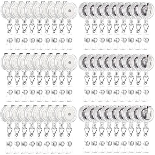 Mimorou 150 Pcs Clear Retractable Badge Reels Round ID Badge Holders Reels Clip with Alligator Swivel Clip for Nurses Volunteer School Office Supplies