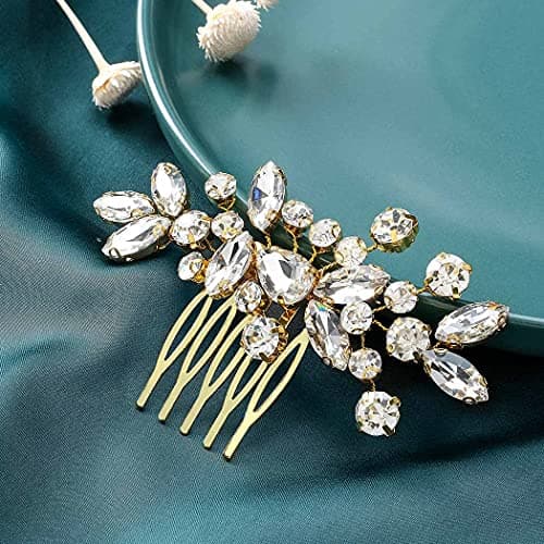 Catery Crystal Wedding Hair Comb Gold Rhinestone Bridal Hairpieces Bridesmiad Clips Accessories for Brides and Women (Gold)
