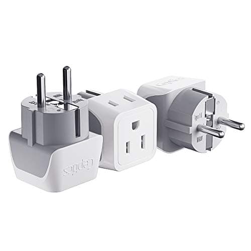 Ceptics Schuko Germany, France Plug Adapter, Dual Input - Ultra Compact Light Weight - Usa to Russia, South Korea Travel Adaptor Plug - Type E/F (3 Pack)
