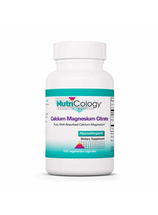 Calcium Magnesium Citrate Supplement - Bone Health, with Calcium Citrate, Pure, Well-Absorbed, Vegetarian Capsules - 100 Count