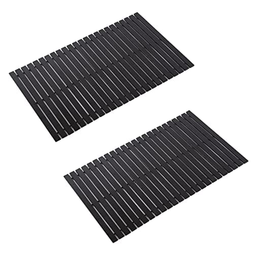 Fovlaurs Bath Mat Bathroom Rugs Floor Wood Shower Bathtub Waterproof Non Slip Black Accessories 16x24 Inch Easy to Clean, 2 pcs