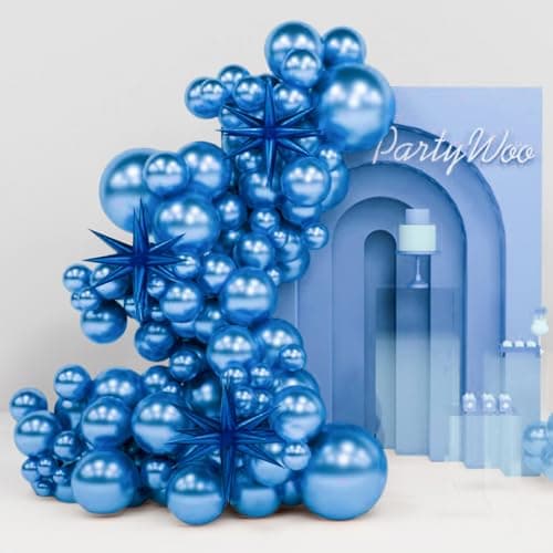PartyWoo Metallic Blue Star Balloons 110pcs Different Sizes 18 12 10 5 Inch Pack 22 Inch Navy Blue Spike Star Explosion Foil Mylar Balloon Arch Kit for Birthday Party Decorations BlueG106