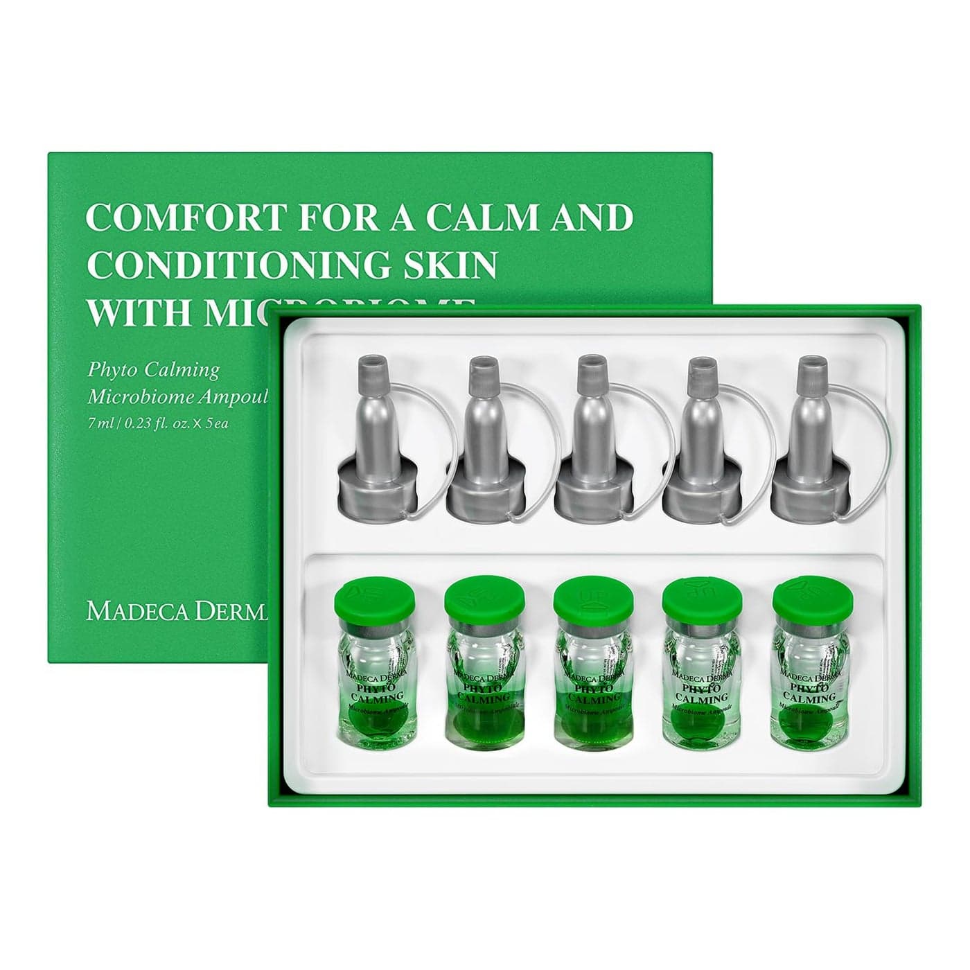 MADECA DERMA Phyto Calming Microbiome Ampoule Calming with Soothing Botanicals Hyaluronic Acid AntiRedness Complex Korean Skincare for Redness Relief Skin Repair 023 fl oz x 5 Bottles