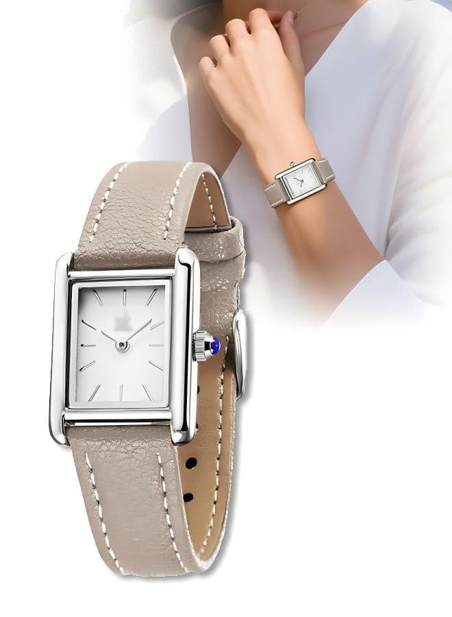 Vintage Women's Rectangle Wristwatch, Waterproof Ladies Analog Quartz Watch, Ultra-Thin Ladies Bangle Bracelet Watch, Female Business Dress Watches with Leather Strap