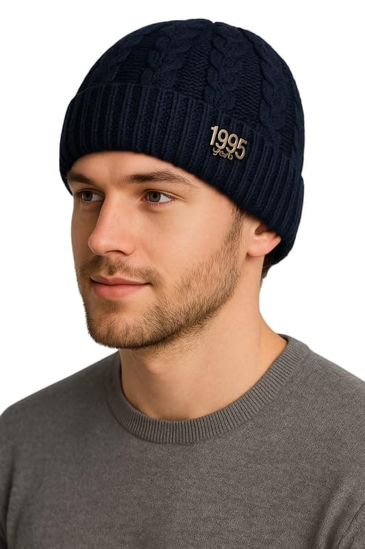 Krystle Winter Woolen Hat for Men – Warm Cable Knit Watch Cap, Soft Stretch Fit (Free Size,Blue)