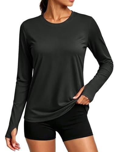MAGCOMSEN Womens Swim Tops Long Sleeve Rash Guard Shirts Dry Fit Running Workout UPF 80+ UV Protection T Shirt Black L