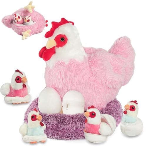9 in 1 Chicken Stuffed Animal Set Stuffed Chicken Plush Toy Zippered Egg Laying Hen with Baby Chicks Plush Chickens Eggs and Coop Chicken Toys for Kids Girls Boys Birthday Easter Stuffers Gifts