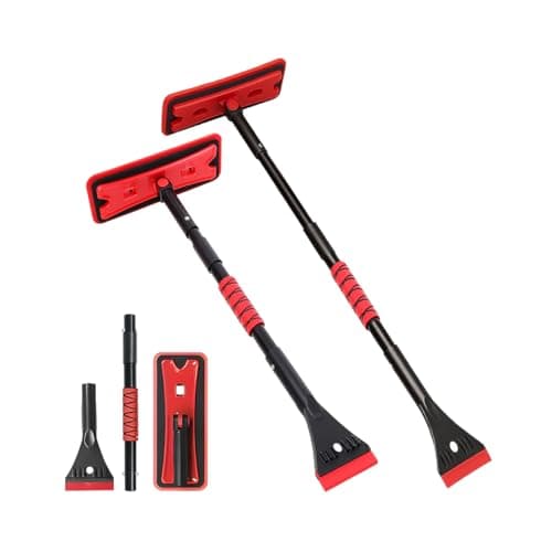 Norkmdi 36 Car 3in1 Snow Brush Detachable Extendable Vehicle Windshield Ice Frost Scraper with Ergonomic Foam Grip Handle Automotive Snow Removal Tools Universal for SUV RV Truck Red