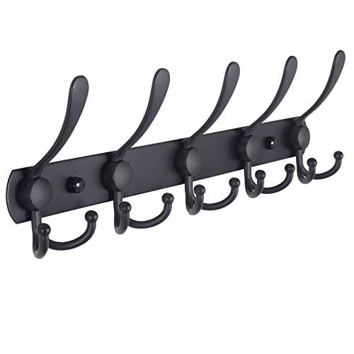 Dseap Coat Rack Wall Mounted - 5 Tri Hooks, Heavy Duty, Stainless Steel, Metal Coat Hook Rail for Coat Hat Towel Purse Robes Mudroom Bathroom Entryway,Black