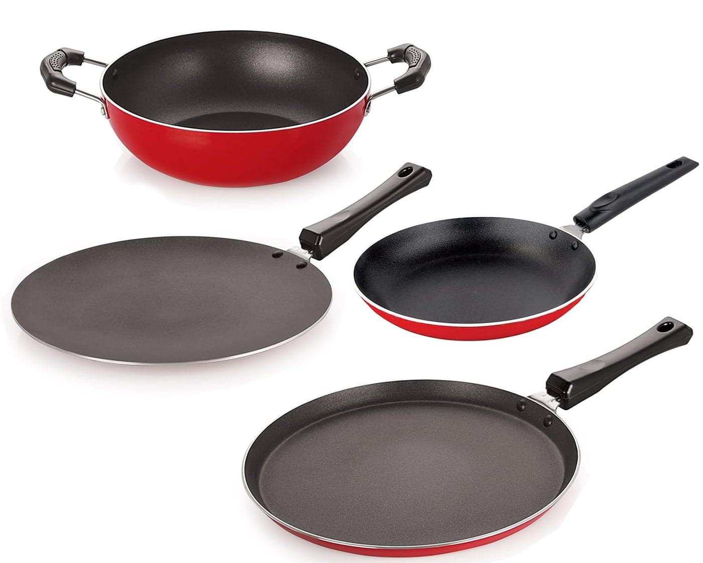 Nirlon Non-Stick Cookware Kitchen Cooking Essential Combo Set, (26_CT_KD14_TP_FT10),Heavy Gauge Aluminium
