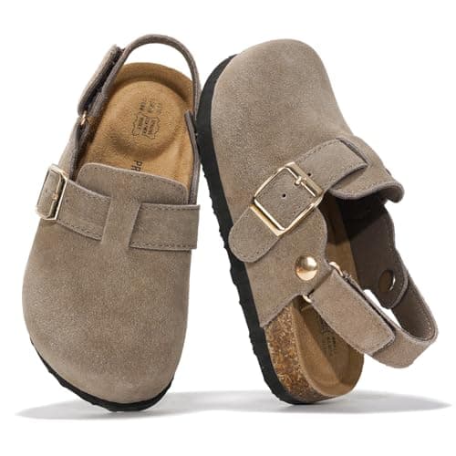 Project Cloud Clogs for Kids - Genuine Leather Kids Clogs with Cork Footbed Arch Support - Non-Slip Slippers & Sandals for Boys & Girls (BentonKids, TAUP, 5)
