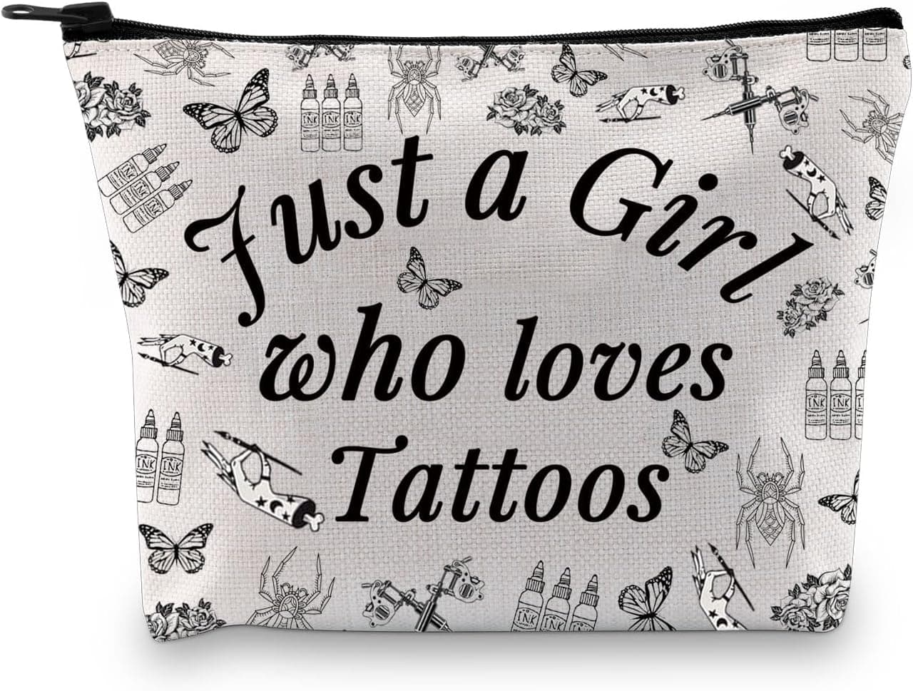XYANFA Tattoo Gifts For Tattoo Artists Makeup Bag Tattoo Inspired Gift Just A Girl Who Loves Tattoos Gift Zipper Pouch Bag (Cotton, Tattoos)