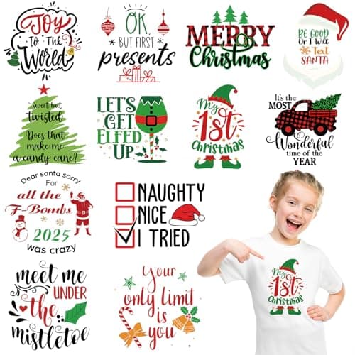 Fainne 12 Sheets Iron on Decals Watercolor Transfers for Clothing Heat Transfer Stickers Appliques for TShirts Jackets DIY Art DecorSanta