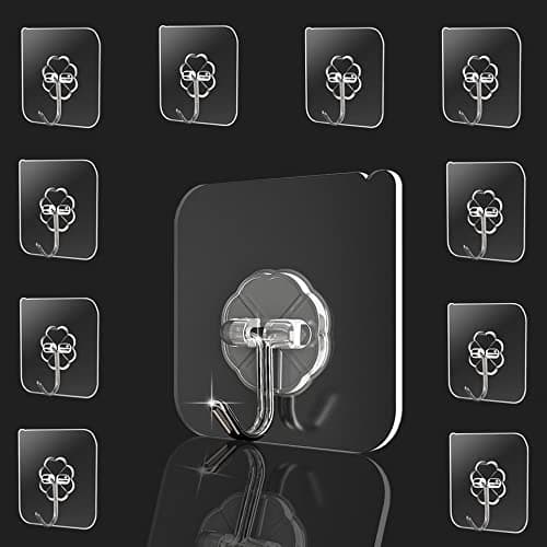 wolpin Self Adhesive Wall Hooks, PVC Waterproof Adhesive Heavy Duty Sticky Stainless Steel Hooks | Hanging Capacity 10KG Max | Multipurpose Home Storage (Transparent, Pack of 10 Pcs)