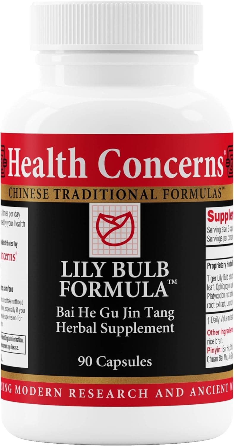 Health Concerns Lily Bulb Formula Dry Cough Throat Nose Lung Support Chinese Herbal Formula Licorice Rehmannia Astragalus Fritillary Respiratory Relief Supplement 90 Capsules